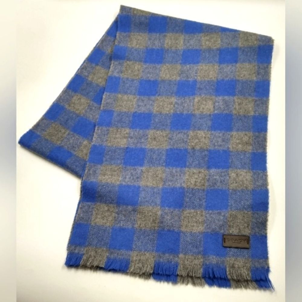 Coach Wool Long Winter Fringe Scarf Checker Unisex Men's - Picture 1 of 11